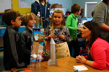 Amy Minor, Superintendent, with students